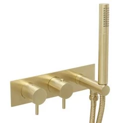JTP Vos Brushed Brass Twin Outlet Thermostatic Shower Valve with Handset