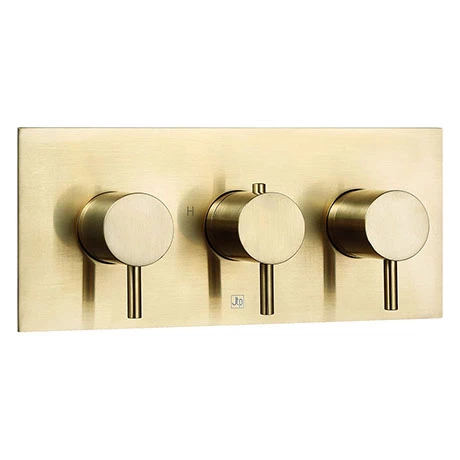 JTP Vos Brushed Brass Twin Outlet Thermostatic Concealed Shower Valve Horizontal 3 JTP Vos Brushed Brass Twin Outlet Thermostatic Concealed Shower Valve Horizontal