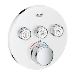 Grohe Grohtherm SmartControl Thermostat Round 3 Outlet Concealed Mixer Trim - Moon White - 29904LS0