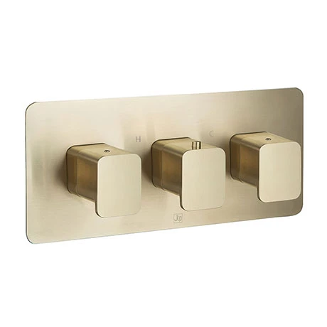 JTP Hix Brushed Brass Twin Outlet Thermostatic Concealed Shower Valve Horizontal 3 JTP Hix Brushed Brass Twin Outlet Thermostatic Concealed Shower Valve Horizontal