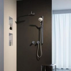Keuco Ixmo Round Thermostatic Shower System with Head + Slide Rail Kit - Chrome