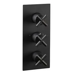 JTP Solex Matt Black Triple Outlet Thermostatic Concealed Shower Valve Vertical