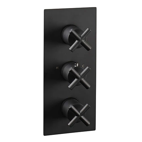 JTP Solex Matt Black Triple Outlet Thermostatic Concealed Shower Valve Vertical 3 JTP Solex Matt Black Triple Outlet Thermostatic Concealed Shower Valve Vertical