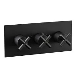 JTP Solex Matt Black Triple Outlet Thermostatic Concealed Shower Valve Horizontal