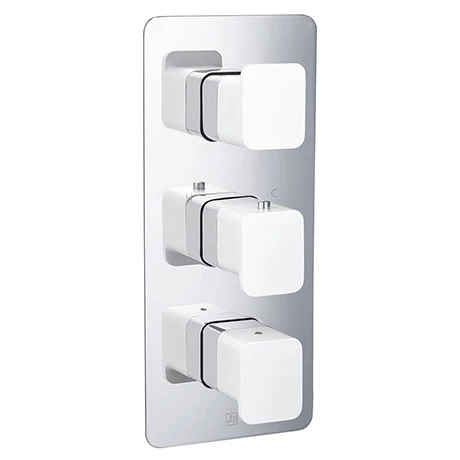 JTP Axel Twin Outlet Thermostatic Concealed Shower Valve Vertical with Matt White Handles 3 JTP Axel Twin Outlet Thermostatic Concealed Shower Valve Vertical with Matt White Handles