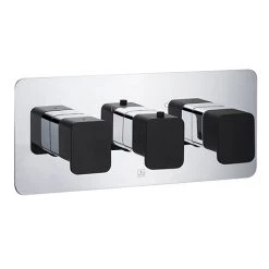 JTP Axel Twin Outlet Thermostatic Concealed Shower Valve Horizontal with Matt Black Handles