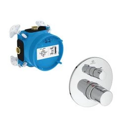 Ideal Standard Ceratherm T100 Chrome Built-In Thermostatic 2 Outlet Round Shower Mixer + Easybox