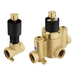 Arezzo Matt Black Concealed Individual Stop Tap + Thermostatic Control Valve with 200mm Shower Head -Showers Shop ARZ ISV PK1 d3 460