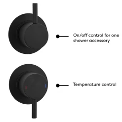 Arezzo Matt Black Concealed Individual Stop Tap + Thermostatic Control Valve with 200mm Shower Head -Showers Shop ARZ ISV PK1 detail1 460
