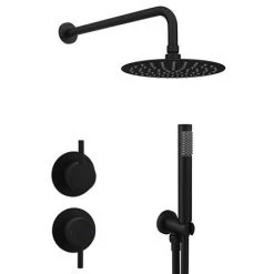 Arezzo Matt Black Concealed Individual Diverter + Thermostatic Control Valve with Handset + 200mm Shower Head -Showers Shop ARZ ISV PK2 n d2 460