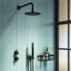 Arezzo Matt Black Concealed Individual Diverter + Thermostatic Control Valve with Handset + 200mm Shower Head