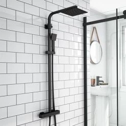 Arezzo Modern Square Thermostatic Shower - Matt Black