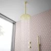 Arezzo Brushed Brass Concealed Individual Diverter + Thermostatic Control Valve with Handset + Ceiling Mounted Shower Head -Showers Shop ARZB ISV PK2 n p