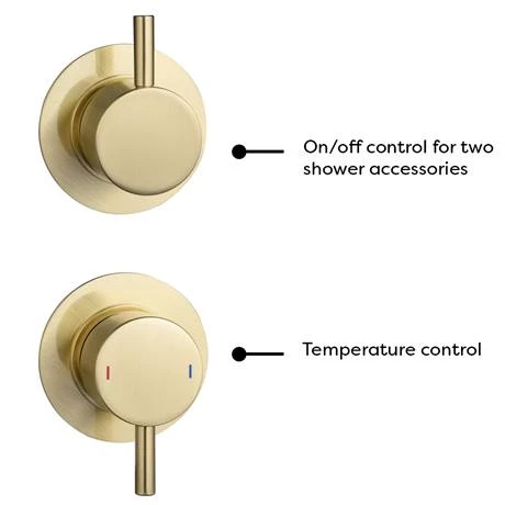Arezzo Brushed Brass Concealed Individual Diverter + Thermostatic Control Valve with Handset + Ceiling Mounted Shower Head 7 Arezzo Brushed Brass Concealed Individual Diverter + Thermostatic Control Valve with Handset + Ceiling Mounted Shower Head - Image 5