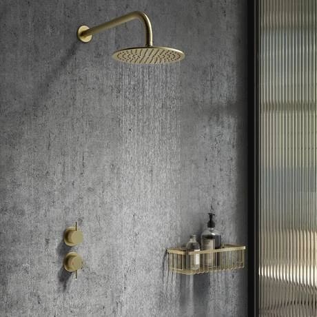 Arezzo Brushed Brass Concealed Individual Stop Tap + Thermostatic Control Valve with Wall Mounted Shower Head 7 Arezzo Brushed Brass Concealed Individual Stop Tap + Thermostatic Control Valve with Wall Mounted Shower Head - Image 5
