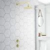 Arezzo Brushed Brass Concealed Individual Stop Tap + Thermostatic Control Valve with Wall Mounted Shower Head -Showers Shop ARZB ISV PK3 n p