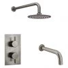 Arezzo Gunmetal Grey Shower Set (Fixed Round Shower Head + Bath Spout) -Showers Shop ARZGM4 p