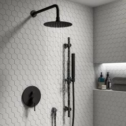 Arezzo Matt Black Round Concealed Manual Shower Valve with Diverter 8 Arezzo Matt Black Round Concealed Manual Shower Valve with Diverter -Showers Shop AZ MSVD d1 460