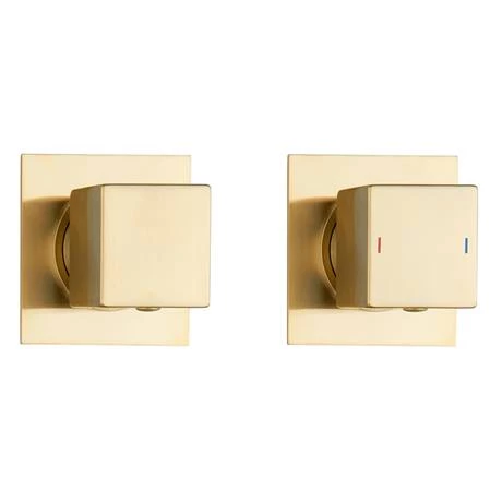 Arezzo Square Brushed Brass Concealed Individual Diverter + Thermostatic Control Shower Valve 4 Arezzo Square Brushed Brass Concealed Individual Diverter + Thermostatic Control Shower Valve - Image 2
