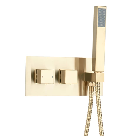 Arezzo Brushed Brass Square Concealed Thermostatic 2-Way Shower Valve with Handset 3 Arezzo Brushed Brass Square Concealed Thermostatic 2-Way Shower Valve with Handset