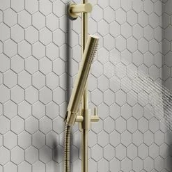 Arezzo Brushed Brass Modern Slide Rail Kit with Pencil Shower Handset -Showers Shop AZBB8SR d1 460