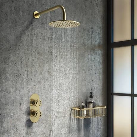 Arezzo Brushed Brass Industrial Style Round Modern Twin Concealed Shower Valve 7 Arezzo Brushed Brass Industrial Style Round Modern Twin Concealed Shower Valve - Image 5