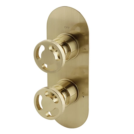 Arezzo Brushed Brass Industrial Style Round Modern Twin Concealed Shower Valve 3 Arezzo Brushed Brass Industrial Style Round Modern Twin Concealed Shower Valve
