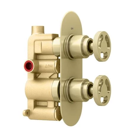Arezzo Brushed Brass Industrial Style Round Modern Twin Concealed Shower Valve 8 Arezzo Brushed Brass Industrial Style Round Modern Twin Concealed Shower Valve - Image 6
