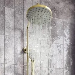 Arezzo Round Thermostatic Shower - Brushed Brass 7 Arezzo Round Thermostatic Shower - Brushed Brass -Showers Shop AZBBRD3 n d2 460