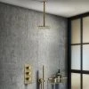 Arezzo Brushed Brass Round Thermostatic Shower Pack with Ceiling Mounted Head + Handset -Showers Shop AZBBSPK3 nw p