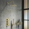 Arezzo Brushed Brass Round Thermostatic Shower Pack with Wall Mounted Head + Handset