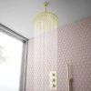 Arezzo Brushed Brass Round Thermostatic Shower Pack with 300mm Ceiling Mounted Head + Handset -Showers Shop AZBBSPK5 p