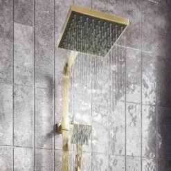 Arezzo Square Thermostatic Shower - Brushed Brass -Showers Shop AZBBSQ2 d2 460