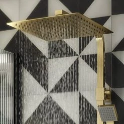 Arezzo Modern Square Thermostatic Shower (300 x 300mm Head - Brushed Brass) -Showers Shop AZBBSQ3 detail03 460