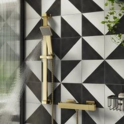 Arezzo Brushed Brass Square Modern Slide Rail Kit with Shower Handset -Showers Shop AZBBSQR detail02 460