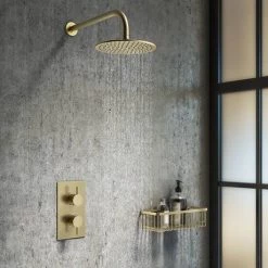 Arezzo Brushed Brass Round Modern Twin Concealed Shower Valve 10 Arezzo Brushed Brass Round Modern Twin Concealed Shower Valve -Showers Shop AZBBSV n d3 460