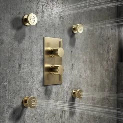 Arezzo Brushed Brass Round Modern Twin Concealed Shower Valve with Diverter 13 Arezzo Brushed Brass Round Modern Twin Concealed Shower Valve with Diverter -Showers Shop AZBBSVD d5 460