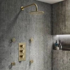 Arezzo Brushed Brass Round Modern Triple Concealed Shower Valve -Showers Shop AZBBTSV d6 460