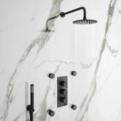 Arezzo Round Triple Concealed Thermostatic Shower Valve with Diverter - Matt Black -Showers Shop AZBLKR38 d3 460
