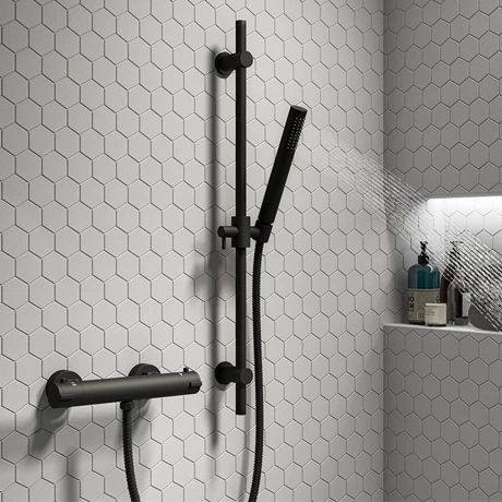 Arezzo Matt Black Round Bar Shower Valve incl. Slide Rail Kit with Pencil Handset 3 Arezzo Matt Black Round Bar Shower Valve incl. Slide Rail Kit with Pencil Handset