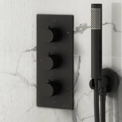 Arezzo Fluted Round Modern Triple Concealed Shower Valve - Matt Black -Showers Shop AZFRV2MB d6 460