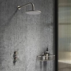 Arezzo Brushed Gunmetal Grey Concealed Individual Stop Tap + Thermostatic Control Shower Valve -Showers Shop AZGM36 n d3 460