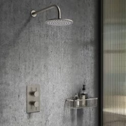 Arezzo Brushed Gunmetal Grey Round Modern Twin Concealed Shower Valve -Showers Shop AZGMSV n d2 460