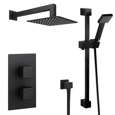 Arezzo Matt Black Square Thermostatic Shower Pack incl. Wall Mounted Head + Slider Rail Kit 8 Arezzo Matt Black Square Thermostatic Shower Pack incl. Wall Mounted Head + Slider Rail Kit - Image 6