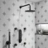 Arezzo Matt Black Industrial Style Push Button Shower Valve with Diverter, Handset, Fixed Shower Head + 4 Body Jets -Showers Shop AZPB03RMBPK P