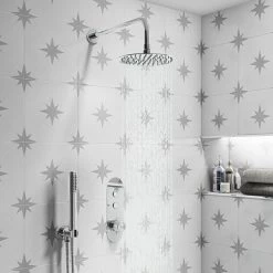 Arezzo Chrome Push-Button Shower with Handset + Rainfall Shower Head