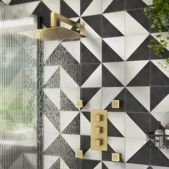 Arezzo Brushed Brass Square Shower System (Valve with Fixed Shower Head + 4 Body Jets)