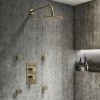 Arezzo Brushed Brass Round Shower System with Diverter, Fixed Shower Head + 4 Body Jets -Showers Shop AZRDSV4BJBB p