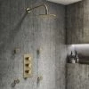 Arezzo Brushed Brass Round Concealed Triple Shower Valve with Fixed Head + 4 Body Jets -Showers Shop AZRDTSV4BJBB p