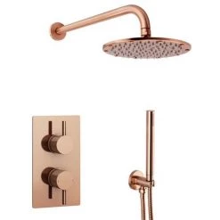 Arezzo Rose Gold Round Shower System (Twin Valve with Diverter, Wall Mounted Head + Handset) -Showers Shop AZRGSPK5 detail2 460